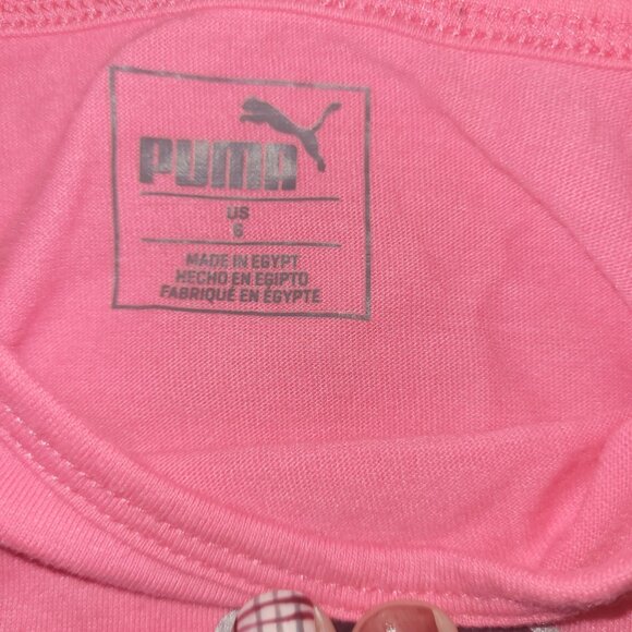 Puma Girls Size Small (4/5) Bubblegum Pink Logo Tee Short Sleeve Crew Neck - Picture 3 of 4